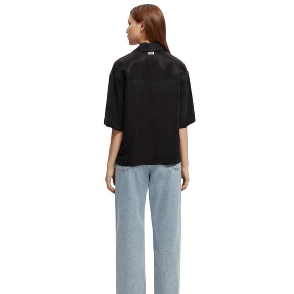 Scotch & Soda Black Linen Short Sleeve Camp Shirt - Picture 3 of 12